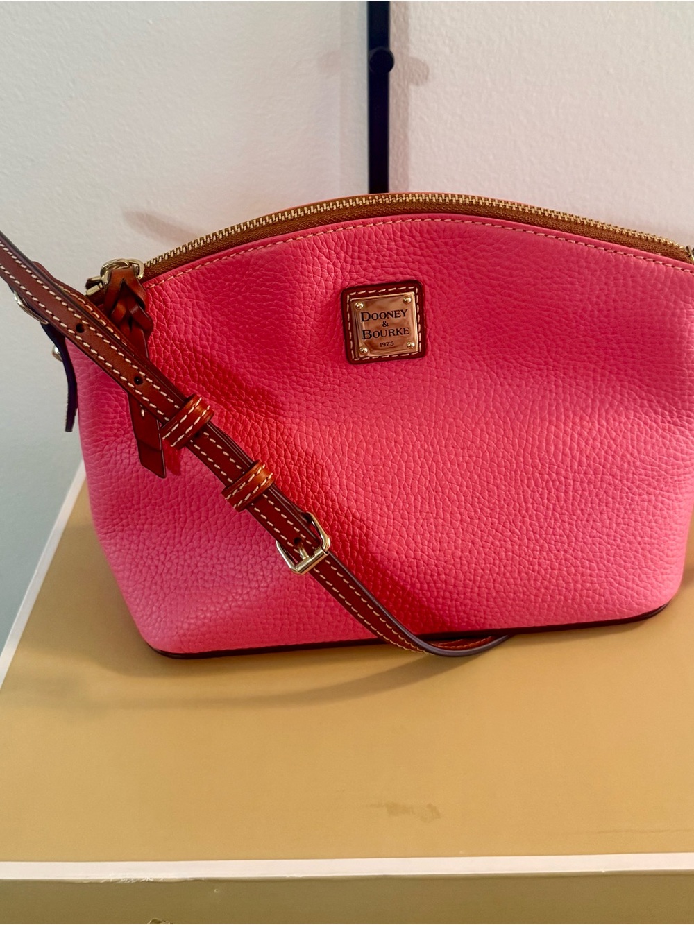 Dooney & Bourke Pebble Grain Dome Crossbody Pink Sierra Trim Leather Bag